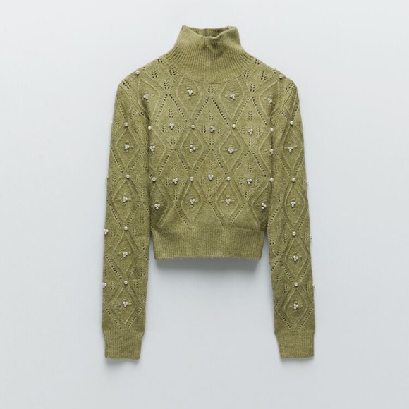 ZARA KNIT SWEATER WITH PEARLS MEDIUM - Picture 5 of 6